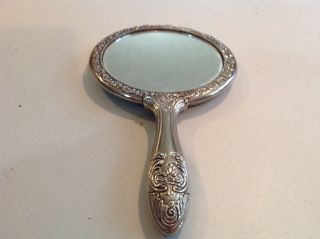 Hand Vanity Mirror Heavy Vintage/antique Silver Plated Ornate