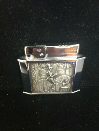 Vintage Rogers Lighter,  Engraved Knight In Armor On Horse,  Ornate,  Felt Case