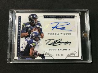 2016 National Treasures Russell Wilson Doug Baldwin Dual Auto 9/10 Sp Seahawks