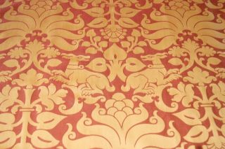Antique Vintage Fabric unpicked curtain - Cotton Damask Heraldic 1.  75m x 122cm 2