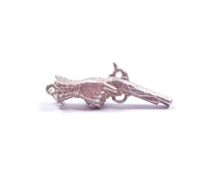 Vintage Silver Charm Hand Holding Musket Pistol Solid Sterling 3.  1g