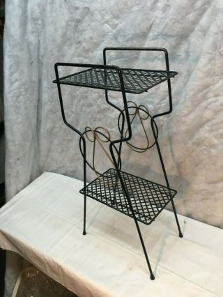 Vintage WIRE PLANT STAND mid century modern black metal rack side table 2 tier 3