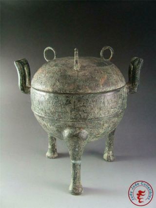 Very Large Fine Old Chinese Tripod Bronze Made Vase Pot Statue Collectibles