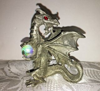 Vintage Gallo Pewter Dragon Figurine Crystal Ball Red Rhinestone Eyes