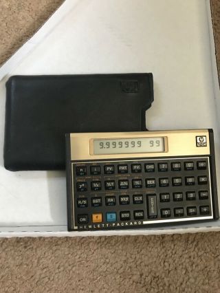 Vintage Gold Hp 12c Financial Calculator With Sleeve Made In Usa
