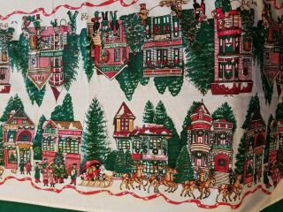 Vintage Christmas Village Table Runner Red White Green Holiday 64 " L X 14 1/2 " W