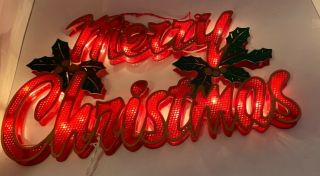 Vintage Merry Christmas Lighted Sign Electric Mid Century Plastic Mesh 2 Sided