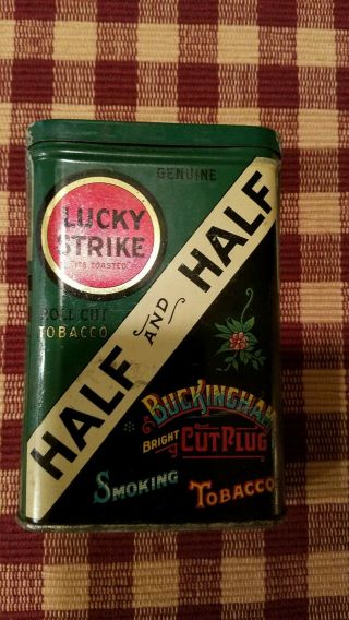 Vintage Lucky Strike Half And Half Buckingham Cut Plug Smoking Tobacco Tin
