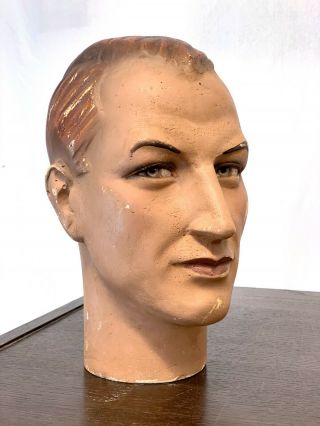 Vintage C1930 Male Plaster Paris Mannequin Bust / Head Shop Display 2/2 Rare