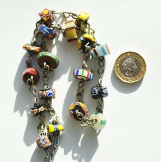 Unusual Quirky Vintage Millefiori Trade Bead Necklace On Chain