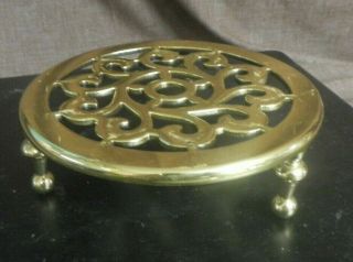 Vintage Sun/floral Brass Trivet - Round 6.  25 " X 2 " Tall,  Footed