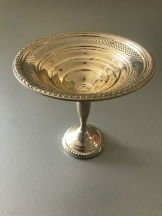 Vtg Empire Weighted Sterling Silver.  925 Pierced Rim Pedestal Compote Candy Dish