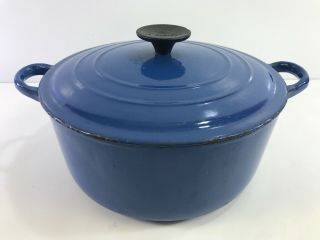 Vintage Le Creuset 4.  5 Qt E Dutch Oven Soup Pot W/ Lid Blue Cast Iron Enamel