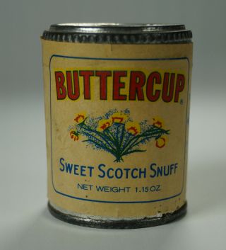Buttercup Sweet Snuff,  Net Weight 1.  15 Oz.  Mfg.  By Helme Products,  Helmetta,  N.  J.