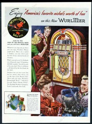 1946 Wurlitzer 1015 Bubbler Jukebox Color Art Vintage Print Ad