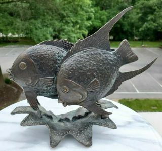 Fine Antique Bronze Art Deco Tropical Angel Fish Sculpture Statue