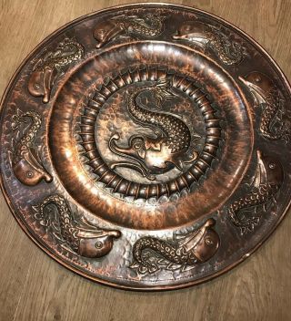 Stunning Large Copper Arts And Crafts Charger By J & F Poole Of Hayle