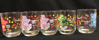 Vintage 1986 Care Bears (5) Glasses 3 Inches Tall