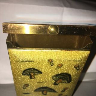 Vintage Cigarette Case Gold Metal With Enamel Front Hand Painted Mushrooms 3