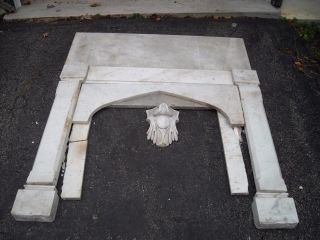 Antique Hand Carved White Marble Fireplace Surround,  44 & 3/8 " T,  50 " W,  C.  1910