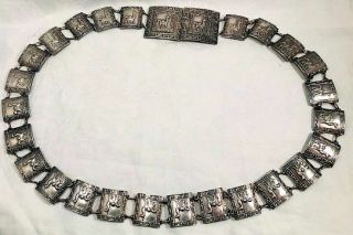 Vintage Peru 900 Silver 29 " Link Belt W/ Embossed Llamas 107 Grams Signed - N/r
