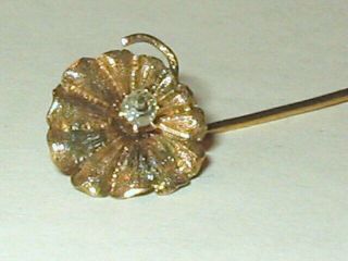 Victorian Antique Vintage 10k Gold & Mine Cut 2.  8mm Diamond Flower Stick Hat Pin