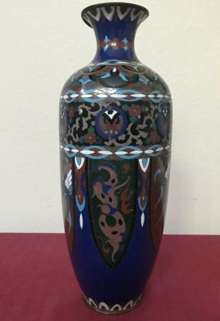 Antique Japanese Cloisonné Enamel Blue Vase Large 15”
