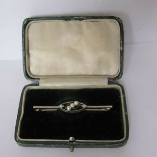 Antique Edwardian 15ct Gold Platinum Diamond Pearl Brooch Boxed