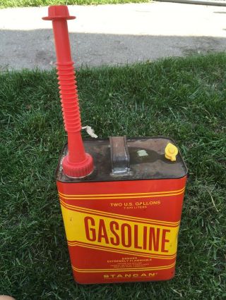 Vintage Stancan 2 Gallon Vented Gasoline Can W/cap & Flexible Spout Gas Pre - Ban