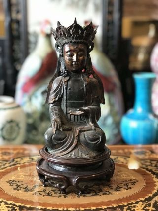 Antique Chinese Ming Dynasty Carved Gilt Bronze Buddha
