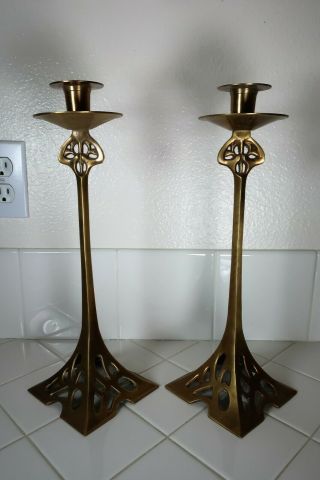 Art Nouveau Cast Brass Candlesticks (austrian Jugendstil) (15 Inches)