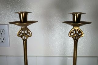 Art Nouveau Cast Brass Candlesticks (Austrian Jugendstil) (15 Inches) 3