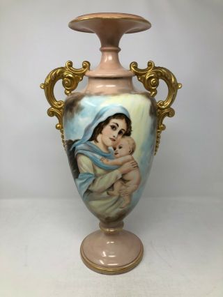 Antique American Cac Lenox Belleek Hand Painted Madonna & Child Vase 17 "