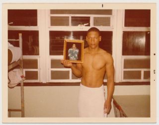 Shirtless African American Soldier Holding Girlfriend Photo Vtg 60 