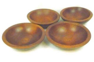 Vintage Set Of 4 Woodcraftery Salad Bowls 6.  5” Diameter Round Wood Bowls