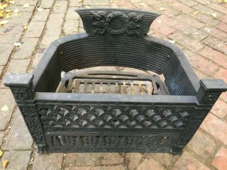 Antique Cast Iron Fireplace Log Holder With Grate Front Screen Victorian 1890
