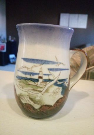 Vintage Otagiri Seagulls And Lighthouse Mug Stoneware Coffee Cup Nautical Ocean