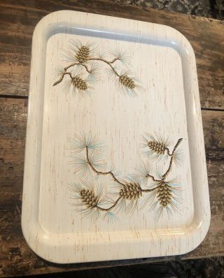 Set Of 8 Vintage Metal Trays Lap Serving Tv Bed Pine Cone Rustic Cabin Decor