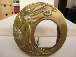 Vintage Brass Art Noveau Style Round Picture Frame Lady 16cms