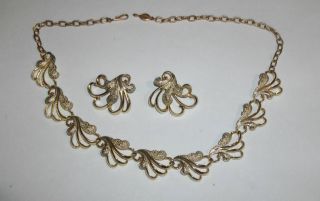 Vintage Sarah Coventry Gold Plate And Silver - Tone Swirl Necklace Earrings Set