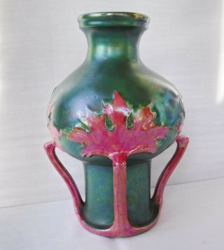 Zsolnay Vase Eosin Green Red Iridescent Antique Pecs Hungary