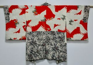 Japanese Kimono Silk Antique Haori / Very Rare / Crane Lining / Vintage /572