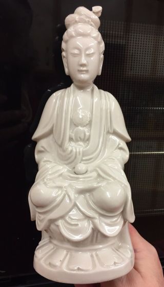 Vintage Chinese Dehua Blanc De Chine Porcelain Guan Yin Buddha Figurine Vgc