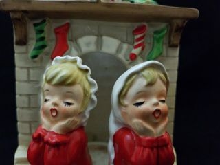 Vintage Lefton Christmas Fireplace Children Boy & Girl Votive Candle Holder 5986 3