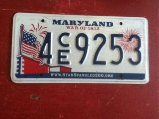License Plate Tag Vintage Maryland 4 Ce 9253 War Of 1812 American Flag Rustic