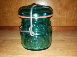 Vintage Style Ball Mason 1/2 Pint Jar Ideal Blue Green Size Wire Top Clamp Eagle