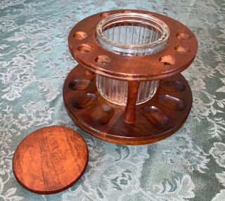 Vintage Walnut Wood Rotating 9 Pipe Holder/Rack with Humidor - Decatur Industries 2