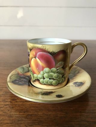 Vintage Aynsley " Orchard Gold " Demitasse Coffee Cup And Saucer Sticker Attached