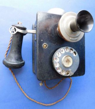 Antique Wall Telephone Automatic Electric Co.  Black Wooden Box Phone 1900s