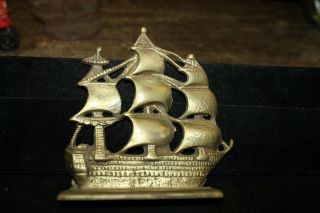 Brass Antique Vintage Hms Victory Sailing Ship Bookend